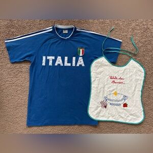Italia Blue Short Sleeve Kids Tee Shirt size XL and apron